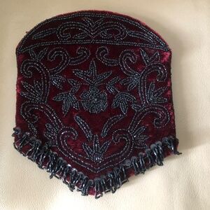 Burgundy velvet embroidered small evening purse bag